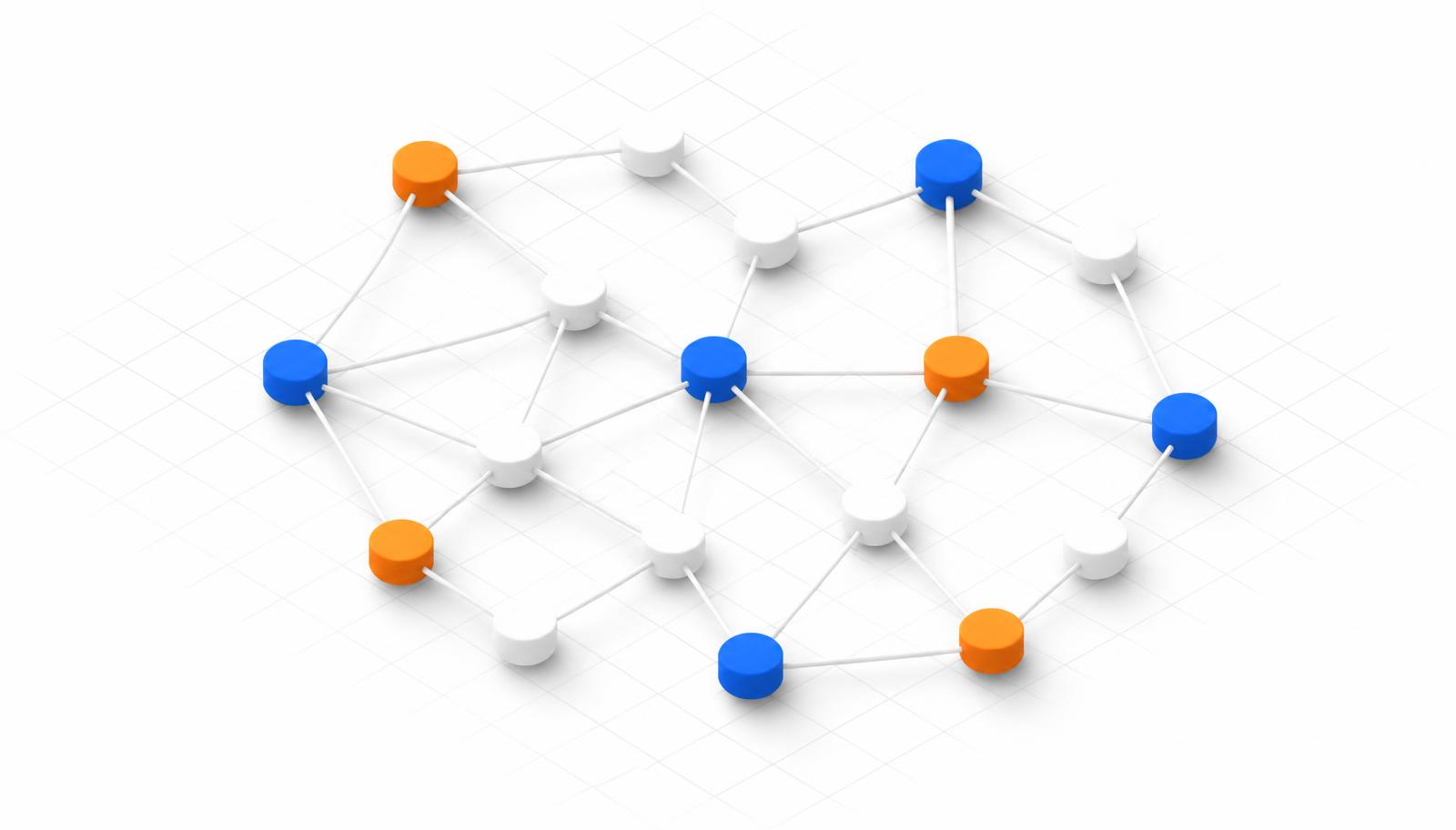 Isometric graphic of a connected agent network